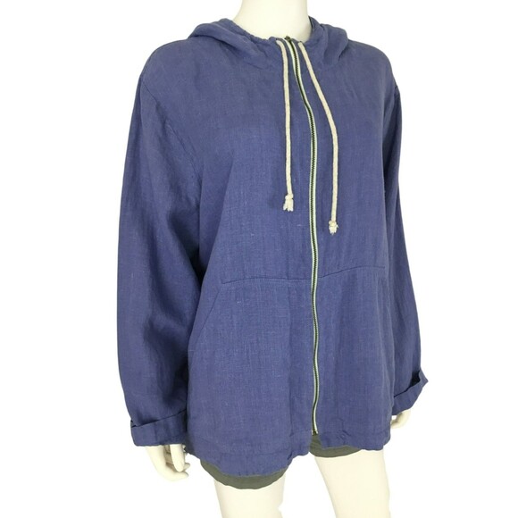 FLAX Lithuanian Linen Hoodie Jacket Wmn M Periwinkle Full Zip Lagenlook BOHO NWT - Picture 12 of 16